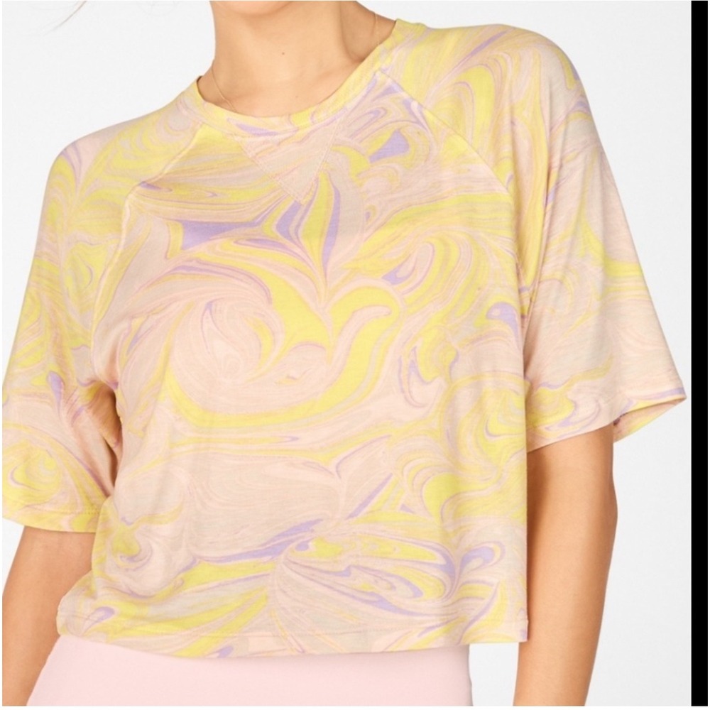 Fabletics Loveday Marble‎ Print Relaxed Cropped Tee Short Sleeve Athleisure XL